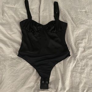 Danielle Bernstein Ruched Satin Bodysuit - Black